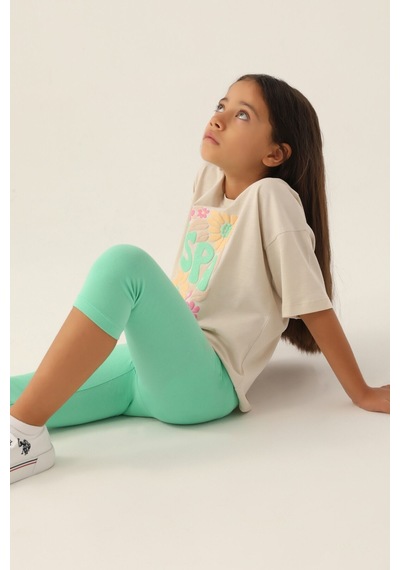 U.S. Polo Assn. Lisanslı Flower Bej Kız Çocuk Kapri Takım 5274-43157 Bej