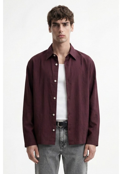 Antioch Relaxed Fit Çizgili Erkek Gömlek Bordo