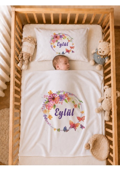 Pia Baby İsme Özel 5 Parça Kız Bebek Hastane Çıkışı Tulum Seti %100 Pamuk Organik Baskılı 2058tybyx Ekru