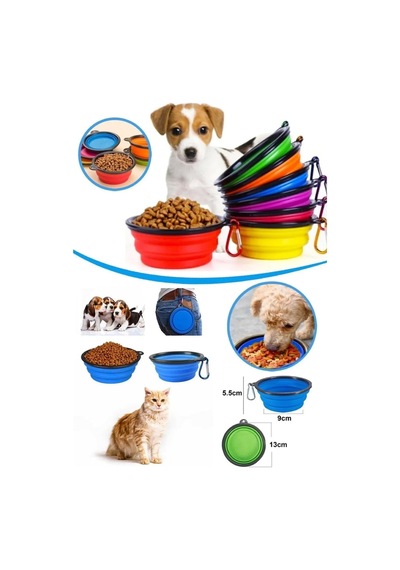 Thentech Kedi Köpek Evcil Hayvan Mama Kabı Katlanabilir Anahtarlıklı Kolay Taşınır Katlanır Mama Kabı