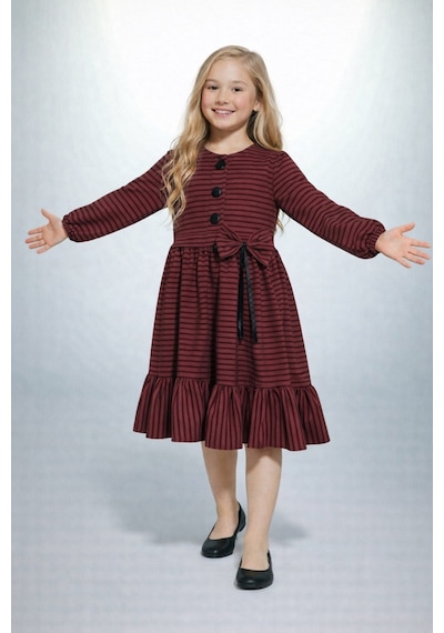 Fesshera Kids Kız Çocuk Elbise Kışlık Çizgili Fiyonklu Yaka Detaylı Uzun Kollu Fırfırlı Kışlık Elbise Pembe Fesshera Kids Kız Çocuk Elbise Kışlık Çizgili Fiyonklu Yaka Detaylı Uzun Kollu Fırfırlı Kışlık Elbise Pembe