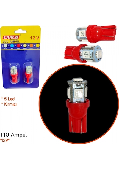 Carub 12v T10 Ampul 5 Led Smd Kırmızı Br0400237