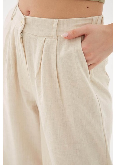 Fashion Friends Yüksel Bel Culotte Keten Bej Kadın Pantolon 25y0341k1 Bej