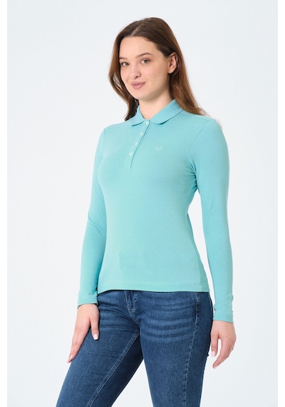 Msw Kadın Uzun Kollu Regular Fit Polo Yaka T-shirt Su Yeşili