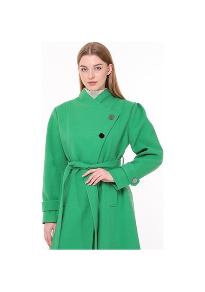 Neşeli Butik Kadın Midi Oversize Yün Kaşe Kaban Nbpltn03 - Benetton Yeşili Yeşil