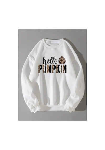 Tarzsokak Leopard & Letter Graphic Pullover Sweatshirt Gri