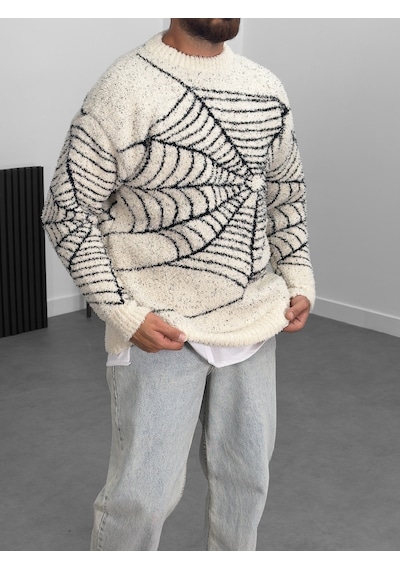 Cocopelli Örümcek Ağı Detaylı Erkek Peluş Sweatshirt Coc1005 Çok Renkli