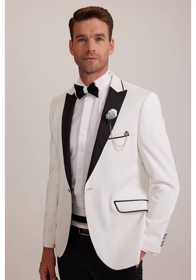 Ysf Erkek Krem Kırlangıç Yaka Slim Fit Damatlık
