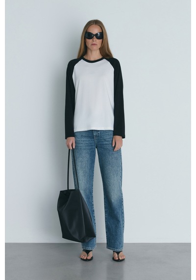 Suud Collection Siyah Reglan Çift Renk Tişört