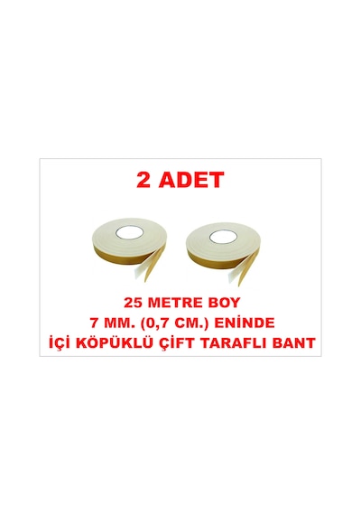 Çift Taraflı İçi Köpüklü Sarı Bant 25 M. Uzunlukta 7 Mm-0,7 Cm Ebatında 2 Adet
