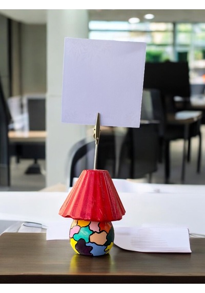 Kırmızı Abajur Fotoğraf Not Tutacağı Ofis Masası Hediyelik Tutucu Kırmızı