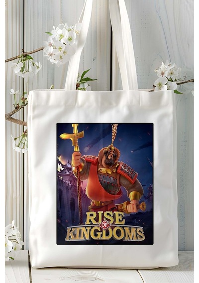 Art Hediye Rise Of Kingdoms Mobil Oyun Baskılı Bez Çanta Omuz Çantası Çift Tafaflı Baskı Kişiye Özel 3 Çok Renkli