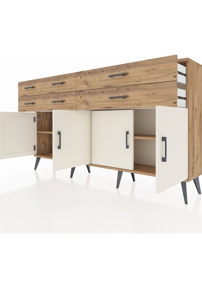 Arges Konsol 3 Raflı 6 Çekmeceli 4 Kapaklı 176x30x99 Çam-aytaşı/çam Aytası/atlas Çam - Atlas Çam