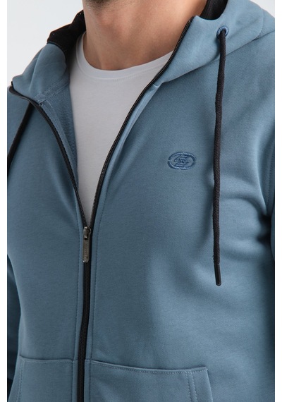 Shooter Sportwear Shooter Erkek Üç İplik Şardonsuz Fermuarlı Kapüşonlu Sweatshirt Orman Yeşili