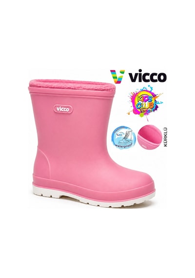 Vicco Mellow Kürklü Pvc Su Çizmesi Yağmur Botu Ortopedik Çocuk Bot Pembe