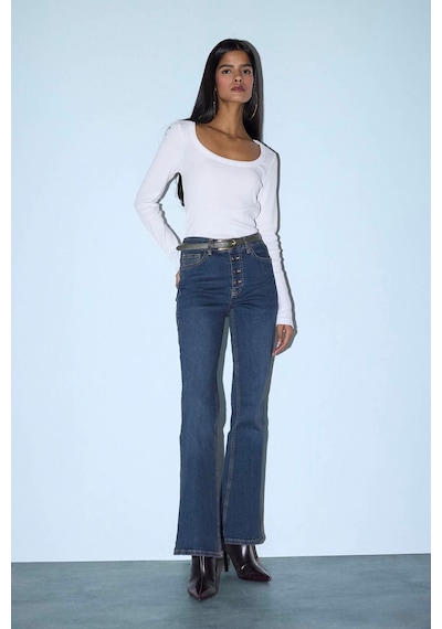 Defacto Mia Flare Fit Normal Bel Uzun Jean Yıkamalı Pantolon F5536ax26spnm34 Mavi-nm34