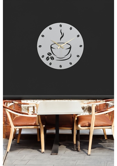 Coffe Model Metal Lazer Kesim Akar Sessiz Mekanizmalı Duvar Saati 40 40 Cm -m009 Beyaz