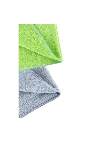 Silver Home 40 x 40 CM Kareli Kurulama Mıcrofıber Bez 55 G. 320 G / Msqr Overlok Yeşil - Gri 2 Adet