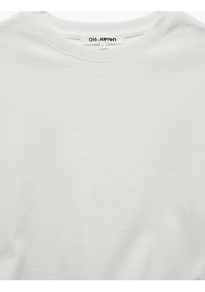 Koton Modal Kumaş Slim Fit Bisiklet Yaka Kısa Kollu Asimetrik Tişört Ekru 7wal10313ık