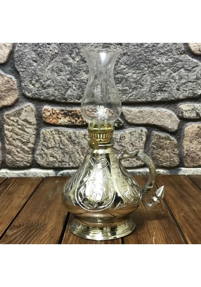 İşlemeli Bakır Gaz Lambası Küçük Boy, G10132 Gümüş