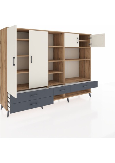 Hyperion Dolap 12 Raflı 4 Çekmeceli 4 Kapaklı 220x44x163 Çam-ayta Çam-aytaşı/antrasit