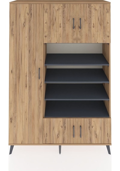 Hyperion Dolap 10 Raflı 5 Kapaklı 132x44x195 Çam-çam/antrasit Çam