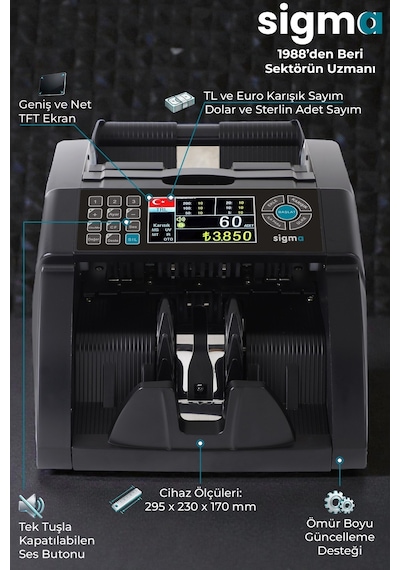 SC8520 Karışık Para Sayma Makinesi, TL ve Euro Karışık, Usd Adet Sayım + Müşteri Ekranı
