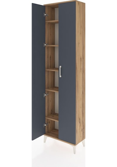 Arges Dolap 5 Raflı Tek Çekmeceli 2 Kapaklı 60x30x221 Antrasit-antrasit Atlas Çam