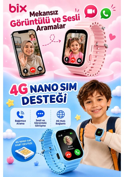 Exenar - Mavi - Akıllı Çocuk Saati 4g Sim Kartlı Gps Rota Takipli Sos Kameralı Görüntülü Konuşmalı Kız Erkek Saat