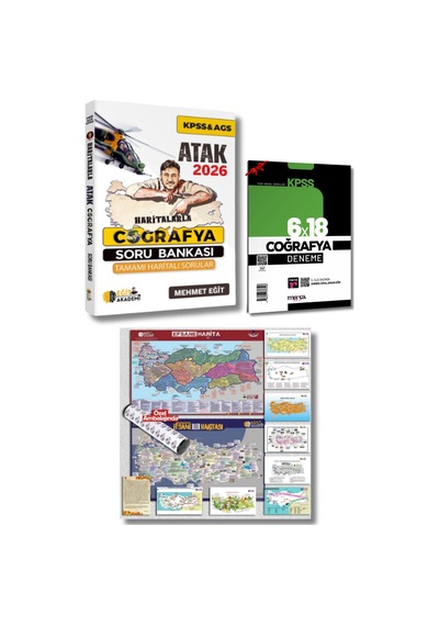 2026 Kpss Ags Haritalarla Atak Coğrafya Soru Bankası Ve 10'lu Harita Seti Mehmet Eğit / Eğit Akademi