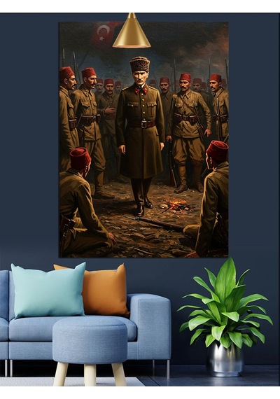 Mustafa Kemal Atatürk Ve Askerleri Dekoratif Kanvas - Mdf Ahşap Tablo