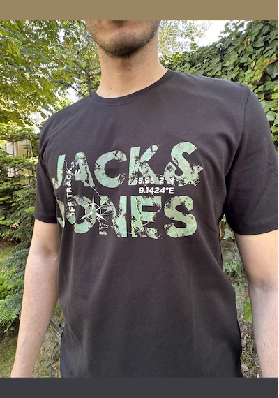 Jack & Jones 12215700 Techlogo Bisiklet Yaka Logolu Erkek Tişört Siyah Beyaz