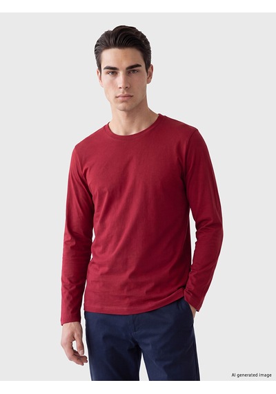 LC Waikiki Lc Waıkıkı Bordo Bisiklet Yaka Uzun Kollu Erkek Pijama Üst
