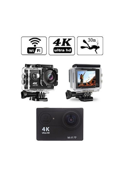 4k Wifi Aksiyon Kamerası 16 Mp 170 Geniş Açı 30m Su Geçirmez 18 Aparatlı Spor Kamera Siyah