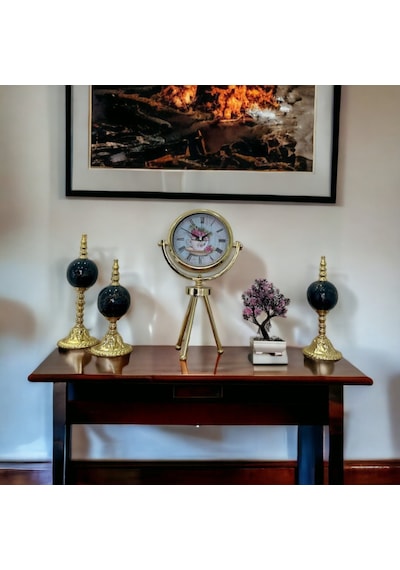 Gold Metal Ofis Salon Otel Ayaklı Masa Saati 45 Cm M22