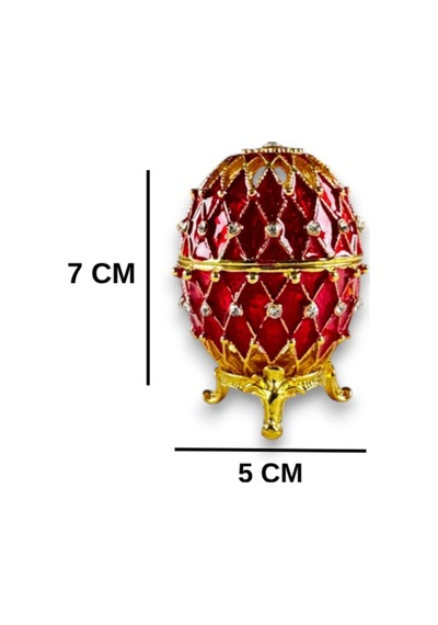 Parlak Işıltılı Taşlı Dekoratif Mücevher Kutusu Paskalya Yumurtası Formunda 7x5 Cm Kırmızı