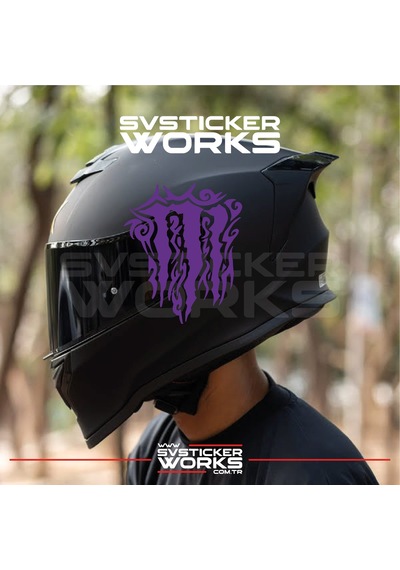 Monster Kask Sticker Tüm Kasklar Uyumlu Tek Yön 1 Adet Mor