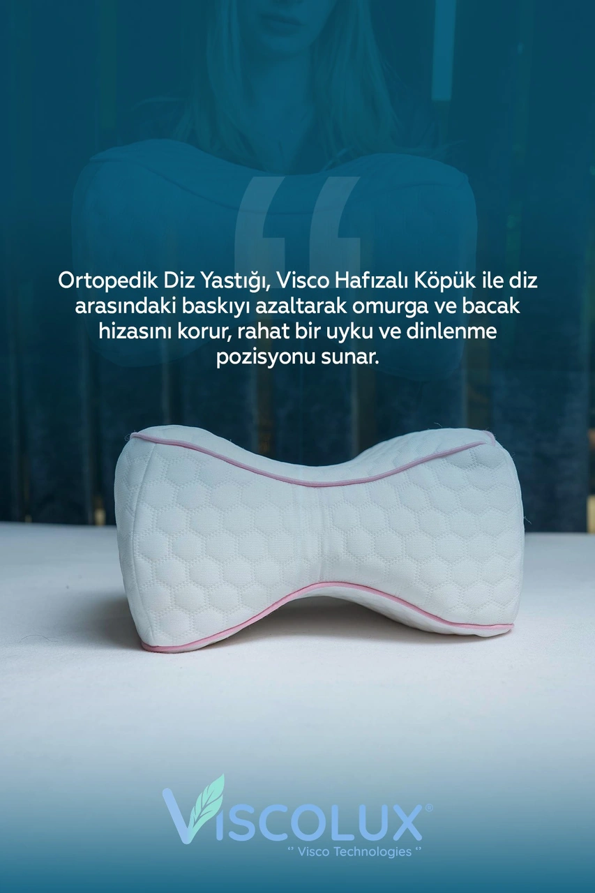 Bacak Arası Ortopedik Yastık - Diz Bacak Arası Visco Yastık Bacak Destek Minderi 25x19x14 Pembe