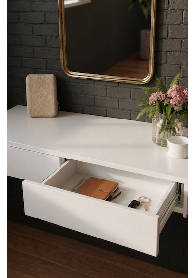 Mdf Makyaj Masası Ve Dresuar 120x30 Cm Çekmeceli Modern Tasarım Beyaz