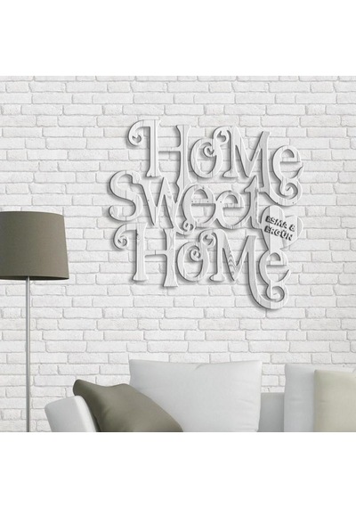 Kişiye Özel Home Sweet Home Beyaz Renk Dokulu Ahşap Duvar Yazısı - 3