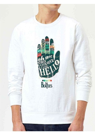 The Beatles Baskılı Beyaz Erkek Örme Sweatshirt (528381287)