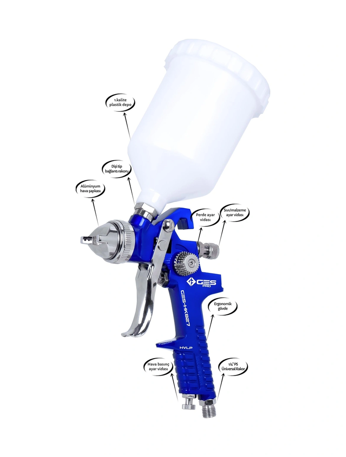 Ges Pro HK827 Üstten Depolu 1.3 MM Profosyonel Boya Tabancası