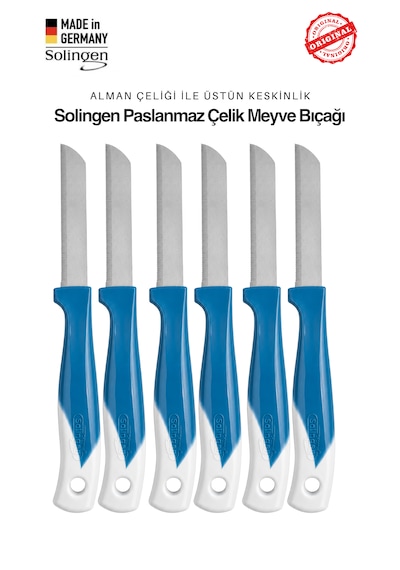 Solingen Ritter Profesyonel Mavi Renk Geçişli Meyve&sebze Bıçağı 6'lı Set & Ultra Keskin Tırtıklı Ağız, Paslanmaz Çelik