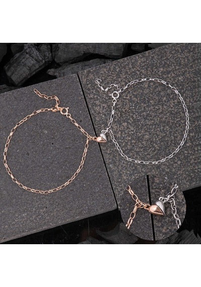 Gümüş Rodyum Rose Çift Kalpli Aşk Bileklik
