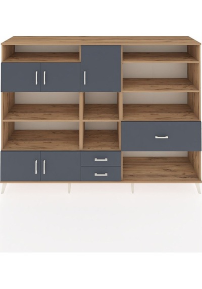 Hyperion Dolap 13 Raflı 3 Çekmeceli 5 Kapaklı 220x44x163 Çam-antr Çam-antrasit
