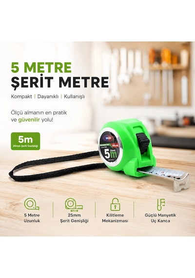 Şerit Metre - 5 Metre Uzunluk - Manyetik Uç