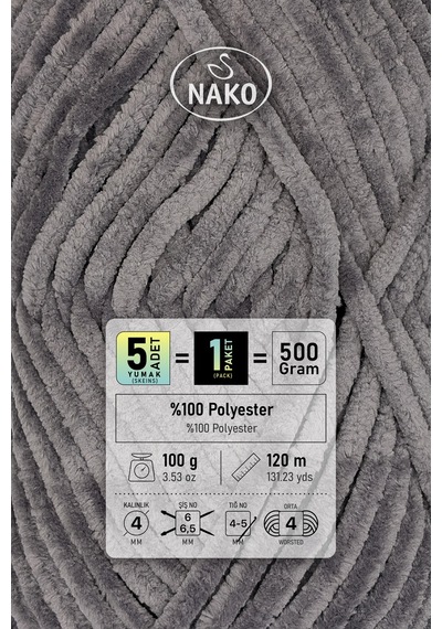 Panda - Kale Taşı 3095 - 5'li Paket - 100gr/120m - Kadife El Örgü İpi - Amigurumi Punch İpi