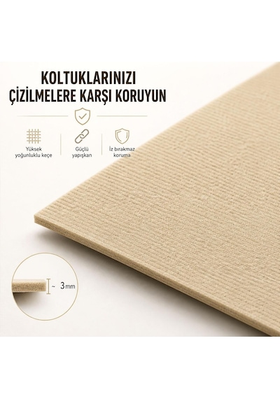 Tr 5 Adet Keçe Kedi Koltuk Tırmalama Koruyucu 40x50 Yapışkanlı Mobilya Tırmalama Önleyici Koruma Halısı Beyaz T