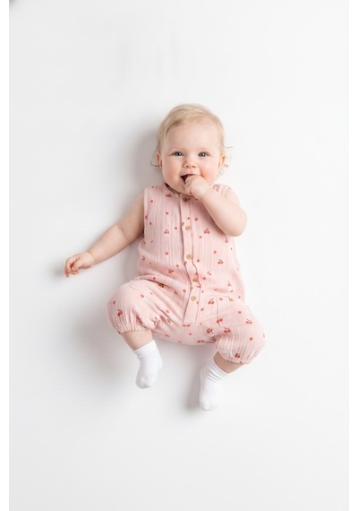 Tiffany Baby & Kids Müslin Cherry Vibe Tasarımlı Atlet Tulum ekru
