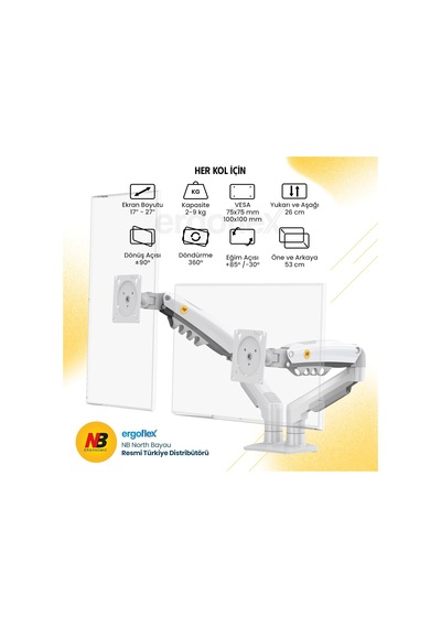 Lexroo North Bayou Nb F160 Ergonomic Çift Kol 2-9 Kg Kapasiteli Yeni Nesil Profosyonel Monitör